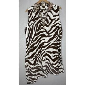 Chico’s Womens No Iron Tunic Zebra Print Sleeveless Linen Casual Sz 3 (XL)